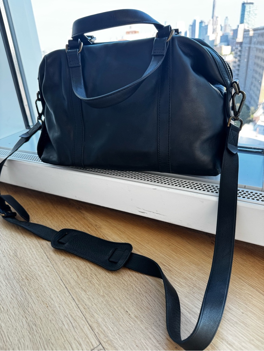 Madewell Black Leather Satchel with Detachable Strap